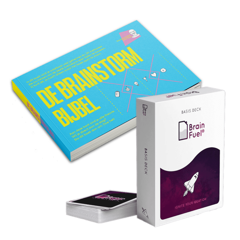 Productafbeelding van het Brainstormpakket met De Brainstorm Bijbel en het Brain Fuel-deck